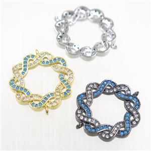 copper Wreath connector paved zircon, mix color, approx 20mm dia [FDZN6105]