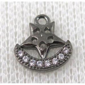 copper pendant pave zircon, black plated, approx 10x12mm [FDZN611]