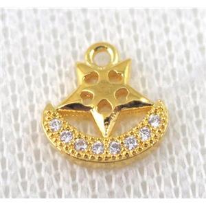 copper pendant pave zircon, gold plated, approx 10x12mm [FDZN612]