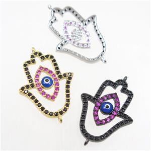 copper HamsaHand connector paved zircon, evil eye, mix color, approx 19-25mm [FDZN6123]