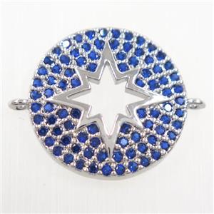 copper Button northStar connector paved blue zircon, platinum plated, approx 17mm dia [FDZN6128]