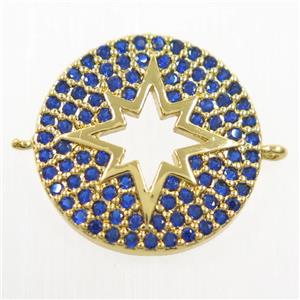 copper Button northStar connector paved blue zircon, gold plated, approx 17mm dia [FDZN6129]