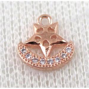 copper pendant pave zircon, rose gold plated, approx 10x12mm [FDZN613]