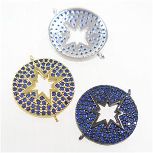 copper Button northStar connector paved blue zircon, mix color, approx 17mm dia [FDZN6131]