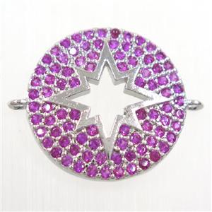 copper Button northStar connector paved hotpink zircon, platinum plated, approx 17mm dia [FDZN6132]