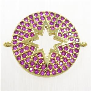 copper Button northStar connector paved hotpink zircon, gold plated, approx 17mm dia [FDZN6133]