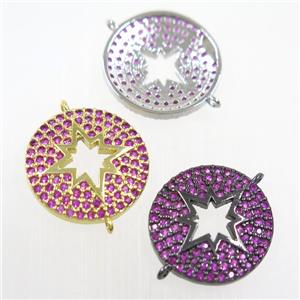 copper Button northStar connector paved hotpink zircon, mix color, approx 17mm dia [FDZN6135]