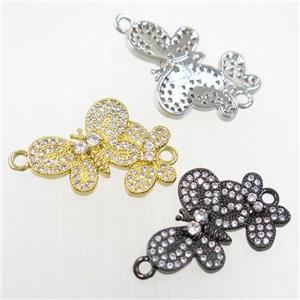 copper Butterfly connector paved zircon, mixed color, approx 16-22mm [FDZN6144]
