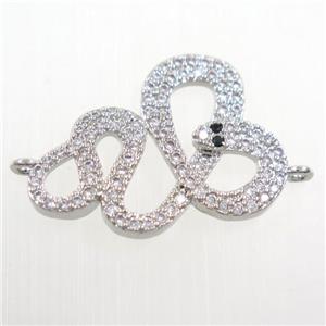 copper Snake connector paved zircon, platinum plated, approx 18-23mm [FDZN6146]