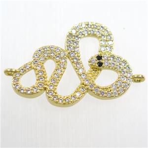 copper Snake connector paved zircon, gold plated, approx 18-23mm [FDZN6147]