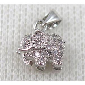 copper pendant pave zircon, elephant, platinum plated, approx 10mm [FDZN615]