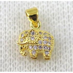 copper pendant pave zircon, elephant, gold plated, approx 10mm [FDZN616]