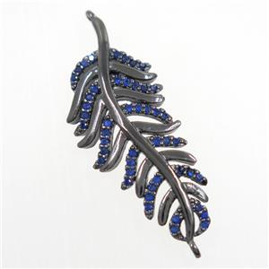 copper Leaf connector paved blue zircon, black plated, approx 15-38mm [FDZN6169]