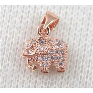 copper pendant pave zircon, elephant, rose gold plated, approx 10mm [FDZN617]