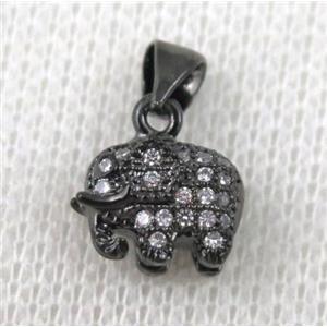copper pendant pave zircon, elephant, black plated, approx 10mm [FDZN618]