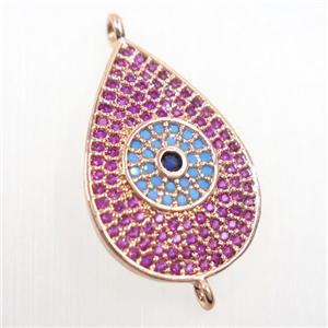 copper Teardrop connector paved zircon, rose gold, approx 15-22mm [FDZN6181]