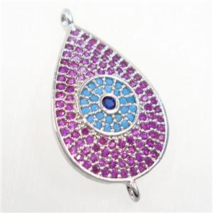 copper Teardrop connector paved zircon, platinum plated, approx 15-22mm [FDZN6182]