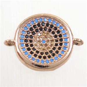 copper Button connector paved zircon, rose gold, approx 15mm dia [FDZN6186]