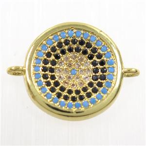 copper Button connector paved zircon, gold plated, approx 15mm dia [FDZN6188]