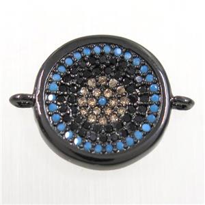 copper Button connector paved zircon, black plated, approx 15mm dia [FDZN6189]
