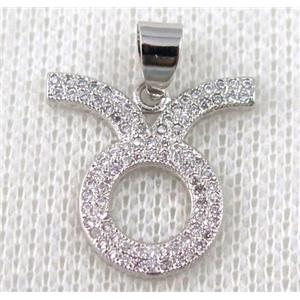 copper pendant pave zircon, platinum plated, approx 20x20mm [FDZN619]
