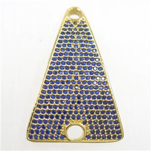 copper Triangle connector paved blue zircon, gold plated, approx 21-32mm [FDZN6196]