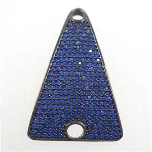 copper Triangle connector paved blue zircon, black plated, approx 21-32mm [FDZN6197]