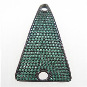 copper Triangle connector paved green zircon, black plated, approx 21-32mm [FDZN6198]