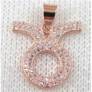 copper pendant pave zircon, rose gold plated, approx 20x20mm [FDZN620]