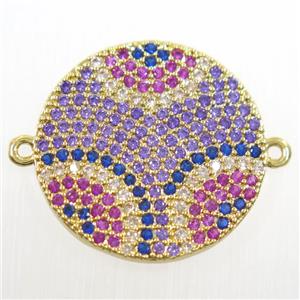 copper Button circle connector paved zircon, gold plated, approx 20mm dia [FDZN6206]