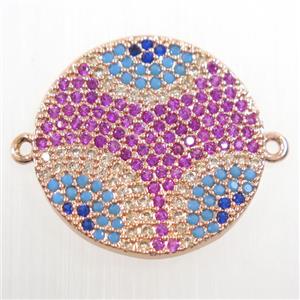 copper Button connector paved zircon, rose gold, approx 20mm dia [FDZN6209]