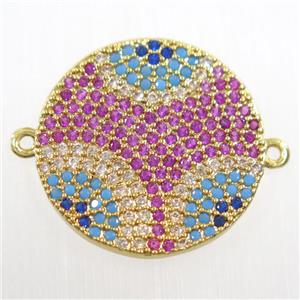 copper Button circle connector paved zircon, gold plated, approx 20mm dia [FDZN6211]