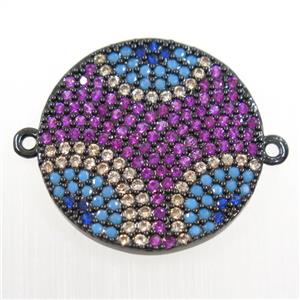 copper Button circle connector paved zircon, black plated, approx 20mm dia [FDZN6212]