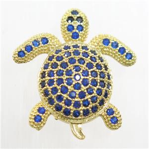 copper Tortoise beads paved blue zircon, gold plated, approx 20x20mm [FDZN6214]
