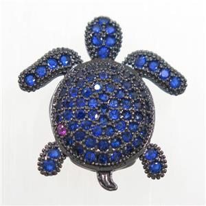 copper Tortoise beads paved blue zircon, black plated, approx 20x20mm [FDZN6215]