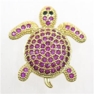 copper Tortoise beads paved hotpoink zircon, gold plated, approx 20x20mm [FDZN6217]