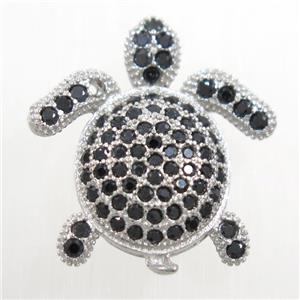 copper Tortoise beads paved black zircon, platinum plated, approx 20x20mm [FDZN6221]