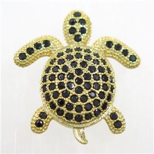 copper Tortoise beads paved black zircon, gold plated, approx 20x20mm [FDZN6222]
