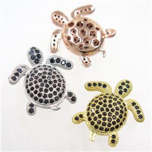 copper Tortoise beads paved black zircon, mix color, approx 20x20mm [FDZN6223]