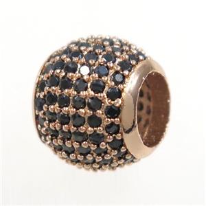 round copper beads paved zircon, rose gold, approx 12mm dia, 6mm hole [FDZN6228]