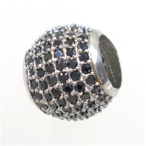 round copper beads paved zircon, platinum plated, approx 12mm dia, 6mm hole [FDZN6229]