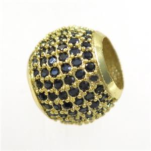 round copper beads paved zircon, gold plated, approx 12mm dia, 6mm hole [FDZN6230]