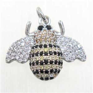 copper Honeybee pendants paved zircon, platinum plated, approx 15-20mm [FDZN6233]