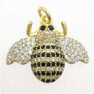 copper Honeybee pendants paved zircon, gold plated, approx 15-20mm [FDZN6234]