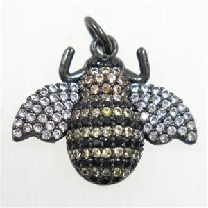 copper Honeybee charm pendants paved zircon, black plated, approx 15-20mm [FDZN6235]