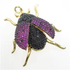 copper Beetle pendants paved zircon, gold plated, approx 30-32mm [FDZN6238]
