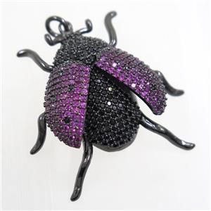 copper Beetle pendants paved zircon, black plated, approx 30-32mm [FDZN6239]