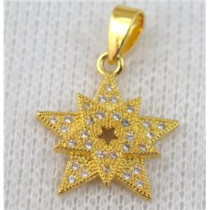 copper pendant pave zircon, gold plated, approx 17mm dia [FDZN624]