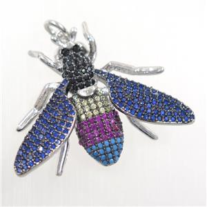 copper Honeybee pendants paved zircon, platinum plated, approx 25-32mm [FDZN6241]