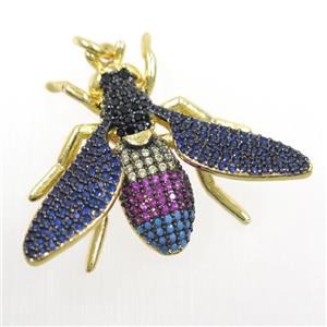 copper Honeybee pendants paved zircon, gold plated, approx 25-32mm [FDZN6242]